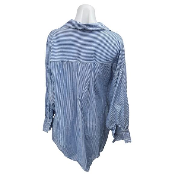 Stradivarius Women's Blue White Striped Long Sleeve Button Down Shirt Top Sz M - Picture 2 of 4